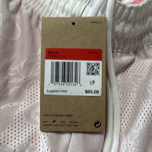 Nike Dri-FIT Men’s Basketball White Red Drawstring Shorts Size Large - Picture 14 of 15